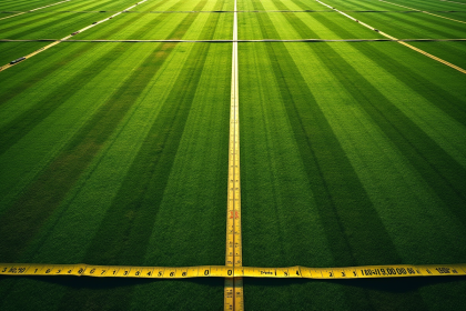 Vue aérienne d'un champ vert de 10 000 m2 avec mesures