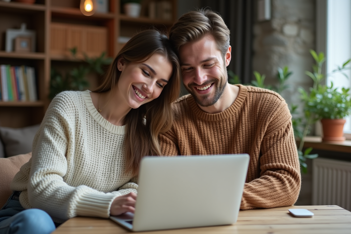 Jeune couple discutant autour d un repas dans leur appartement