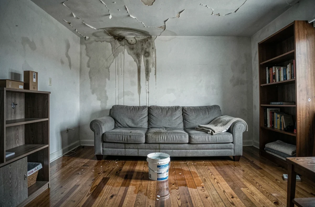 Dégât des eaux dans un appartement en location avec tache d'humidité au plafond