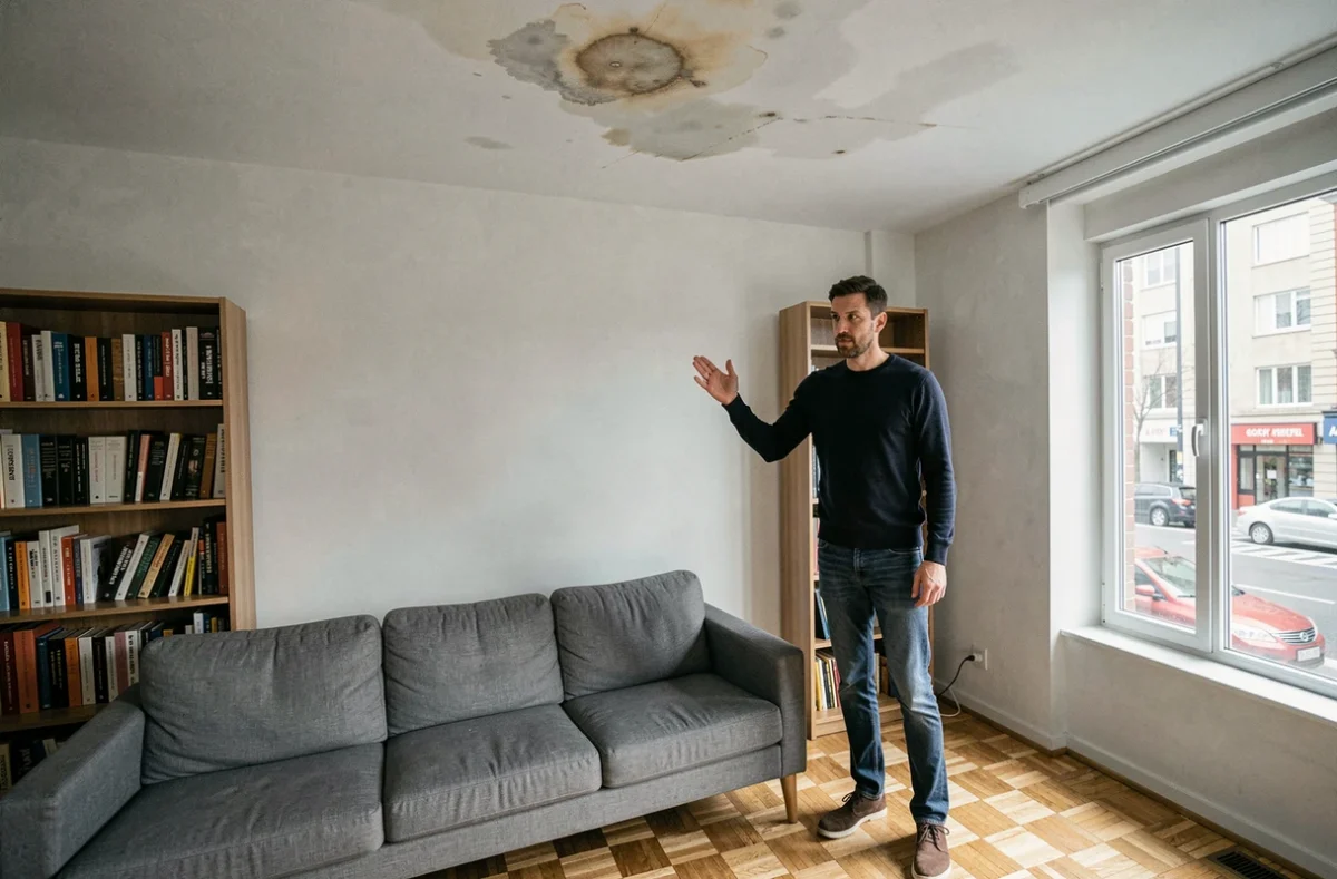 Propriétaire constatant un dégât des eaux au plafond de son appartement