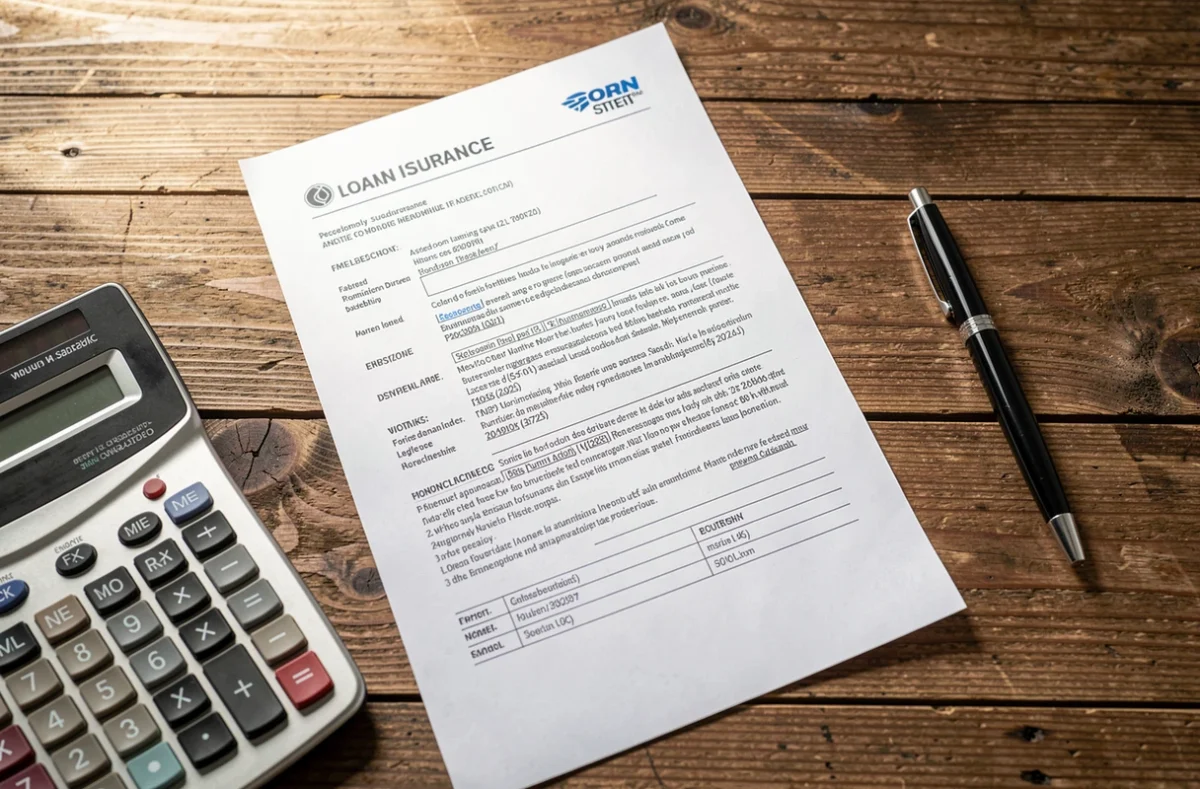 Dossier d'assurance emprunteur posé à côté d'une calculatrice