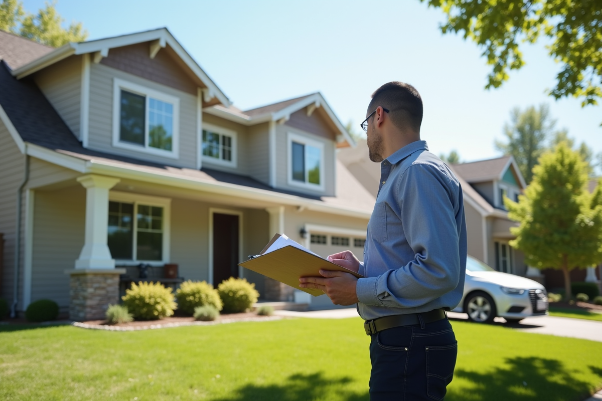 Expert immobilier inspectant la facade d