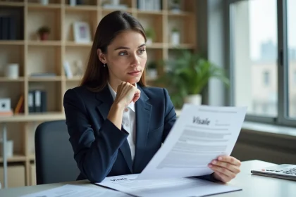 Jeune femme d'affaires tenant un contrat de location dans un bureau moderne