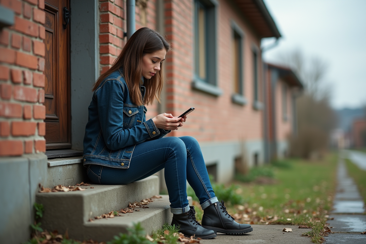 Jeune femme assise sur les marches d