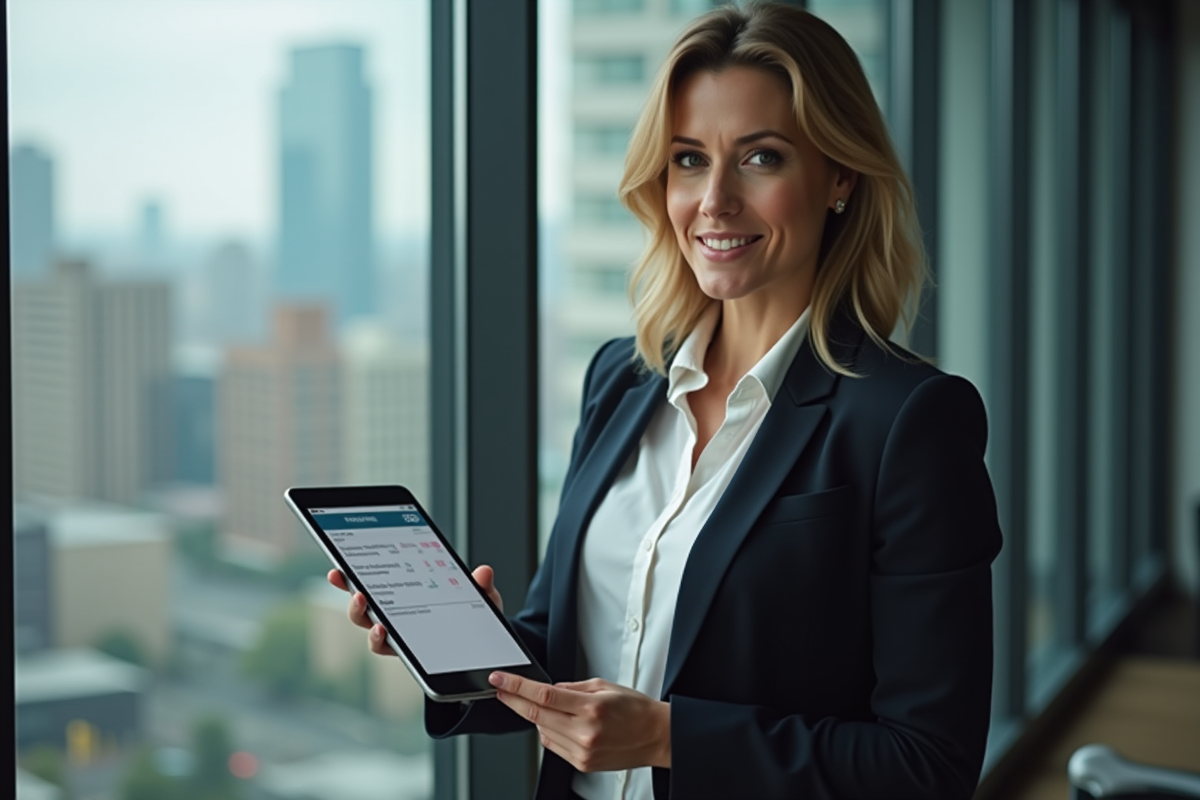 Femme professionnelle avec tablette dans un bureau en ville