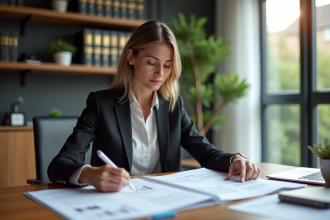 Femme d affaires en bureau immobilier professionnel