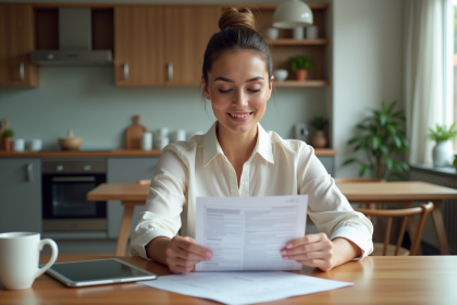 Femme en business casual examine documents de mortgage