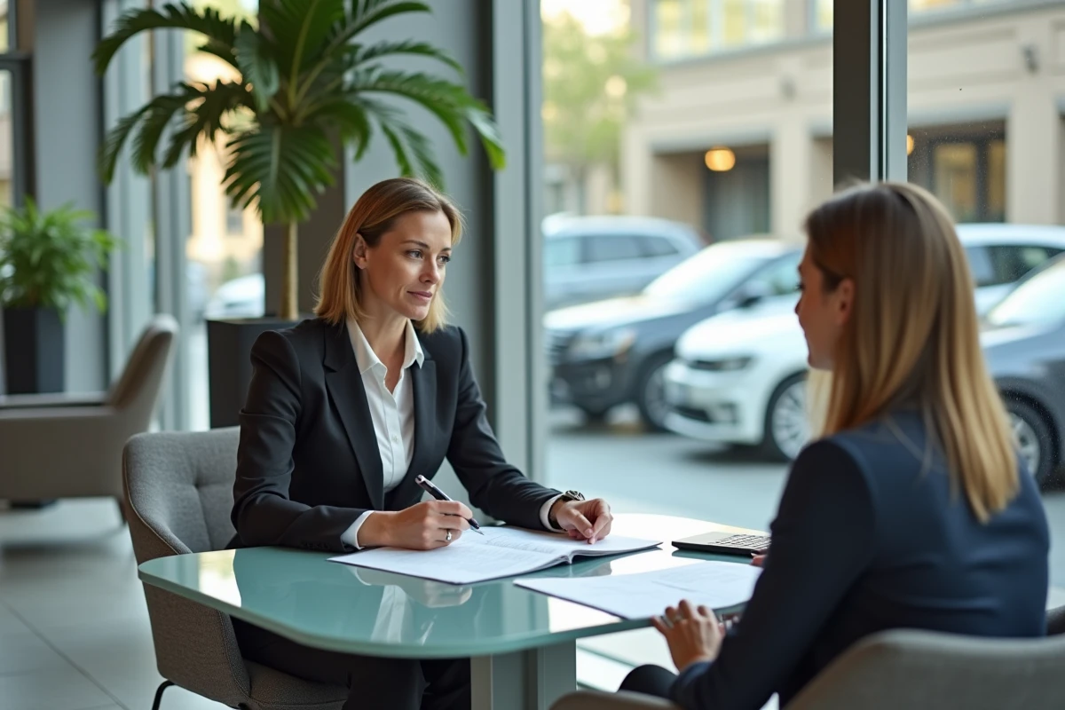 Femme professionnelle lisant des documents dans le lobby