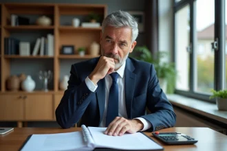 Homme d'affaires concentré à la table de repas