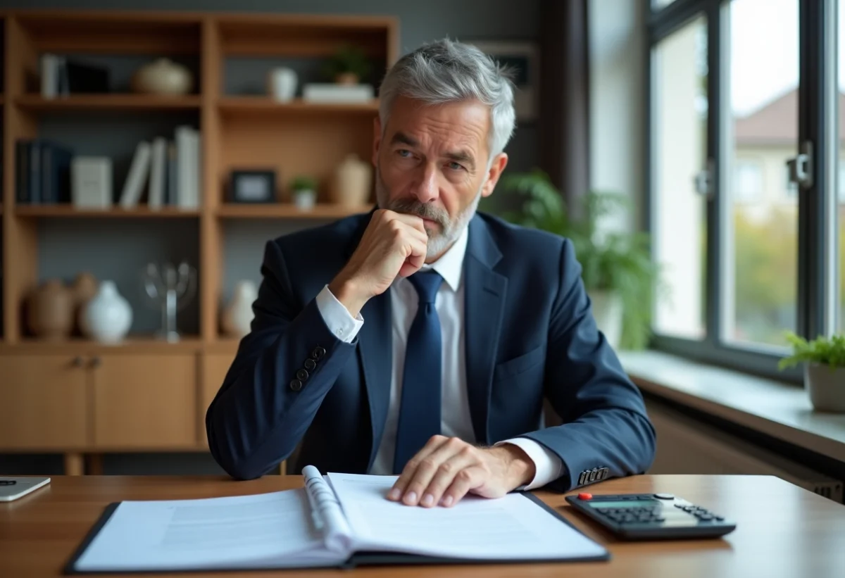 Homme d'affaires concentré à la table de repas