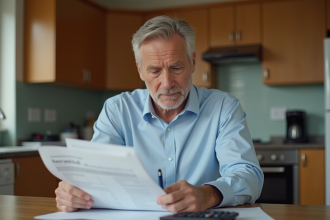 Homme d'affaires concentré avec documents de location