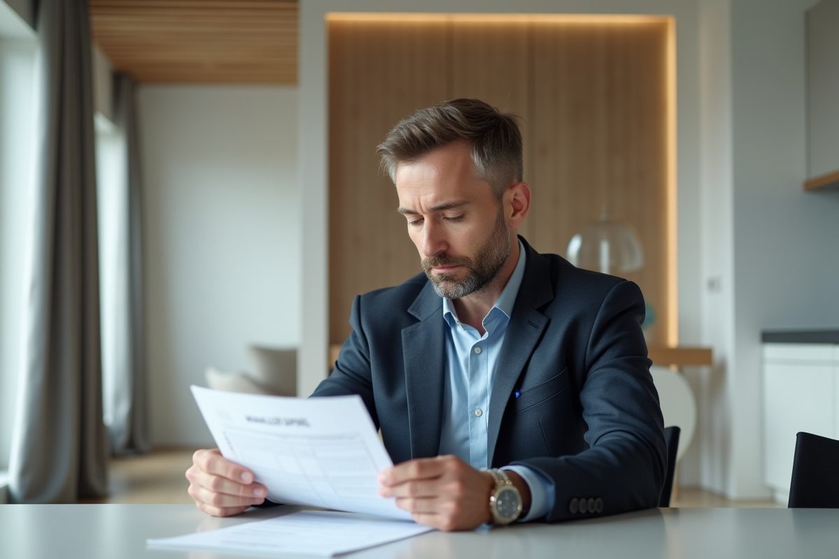 Homme d'affaires examine documents loi Pinel et Duflot