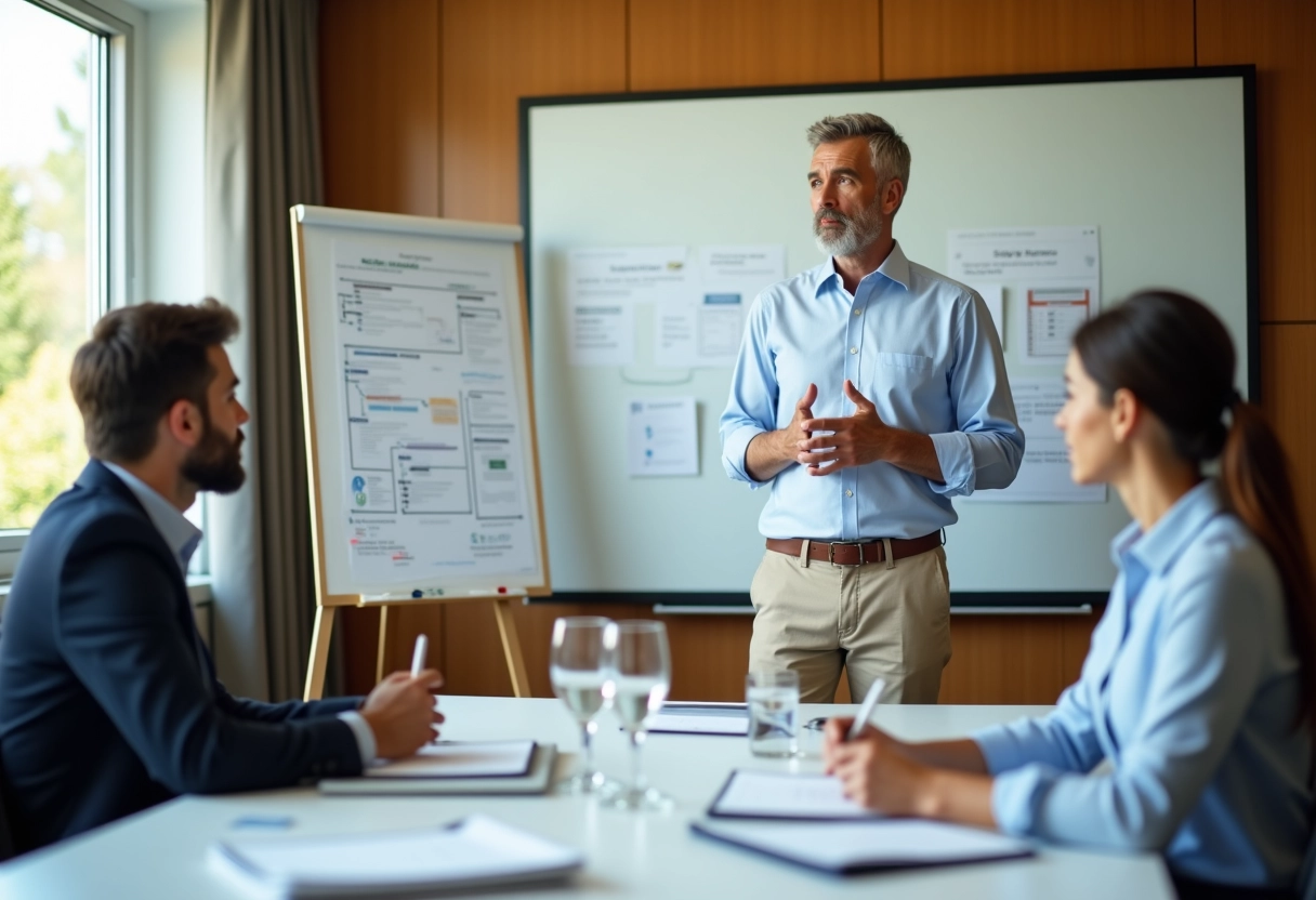 Homme animant un atelier dans une salle lumineuse