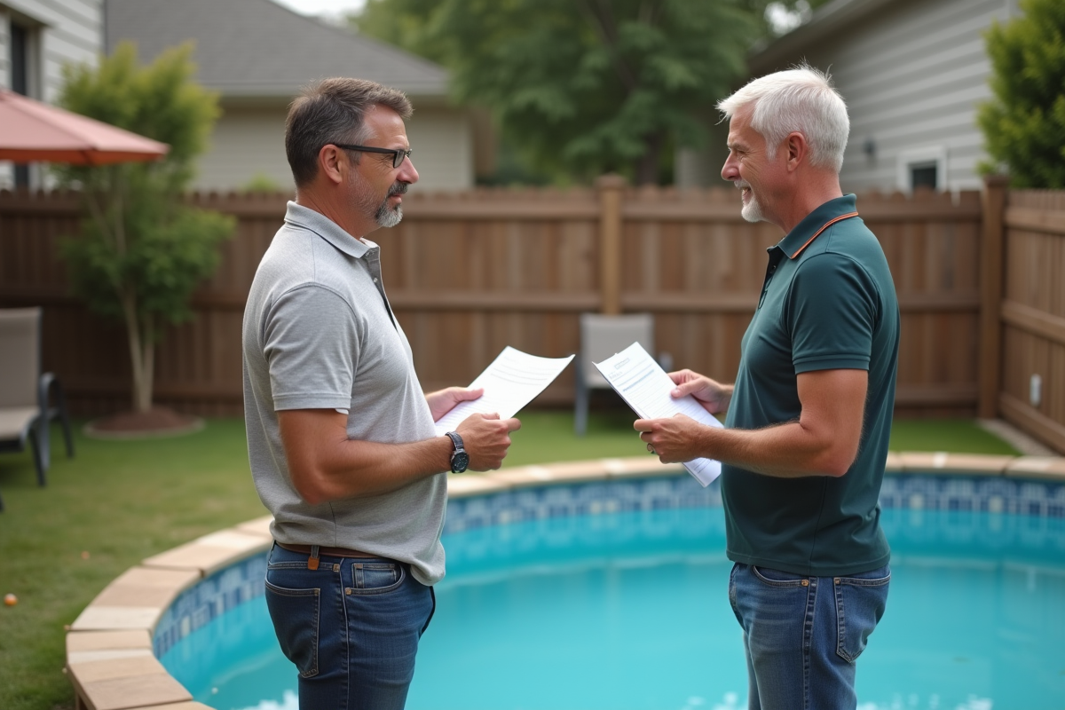 Homme d'âge moyen avec documents près de la piscine
