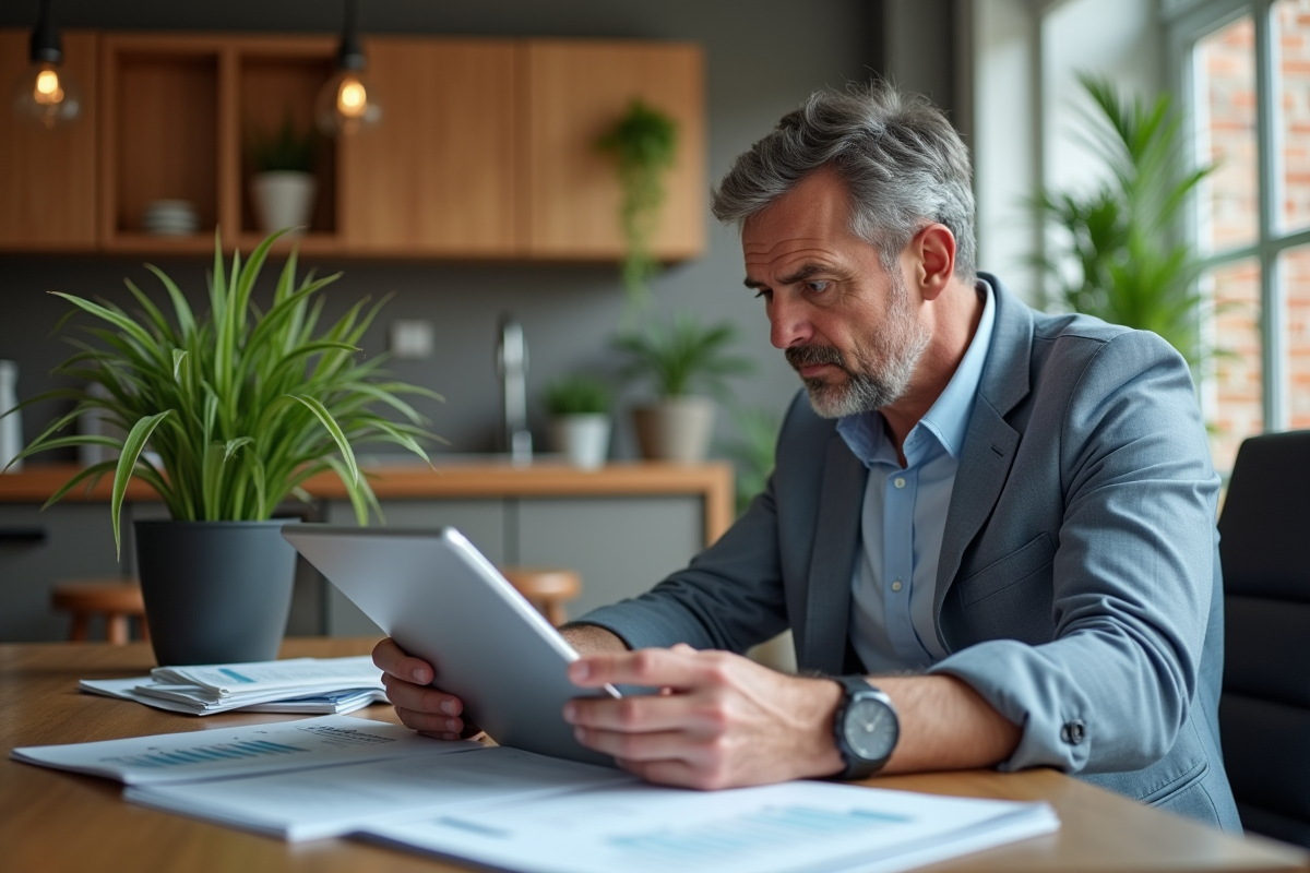 Homme d âge moyen examinant des documents locatifs
