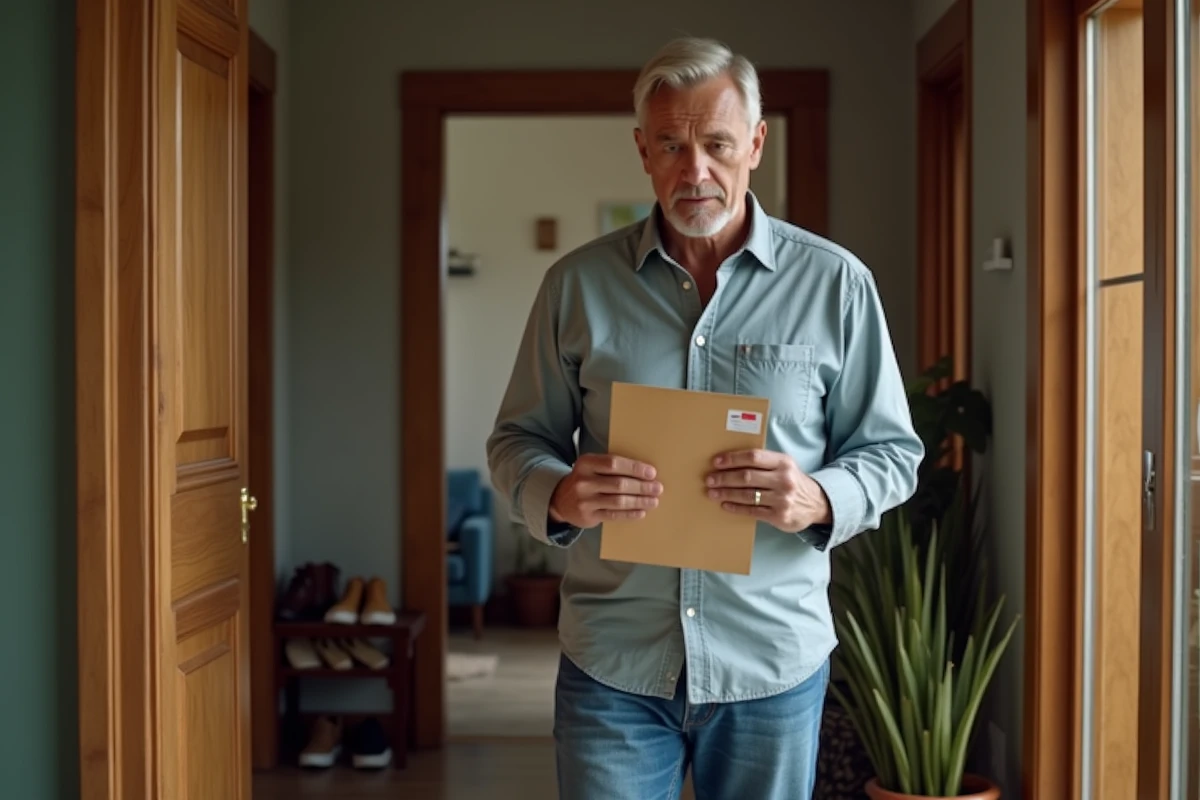 Homme recevant un courrier important dans son appartement