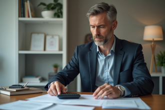 Homme en costume dans un bureau moderne en pleine concentration