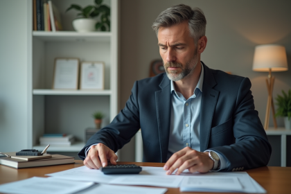 Homme en costume dans un bureau moderne en pleine concentration