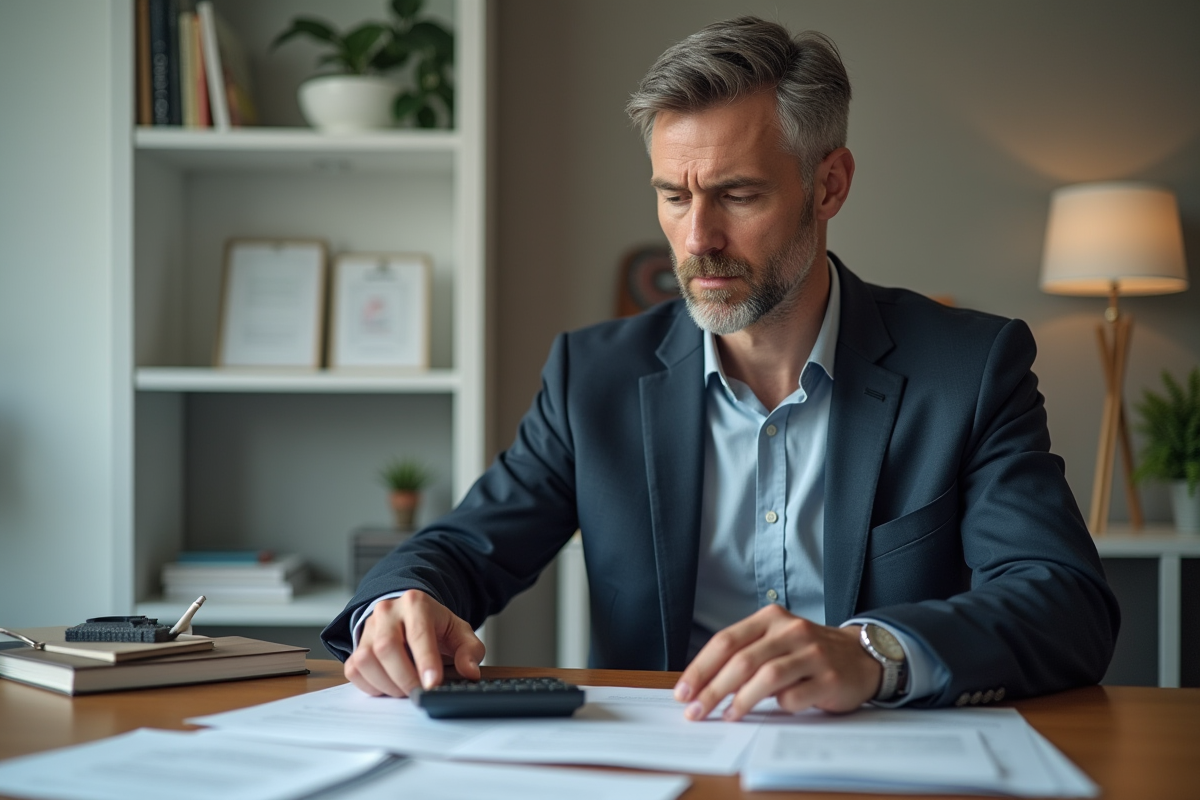 Homme en costume dans un bureau moderne en pleine concentration