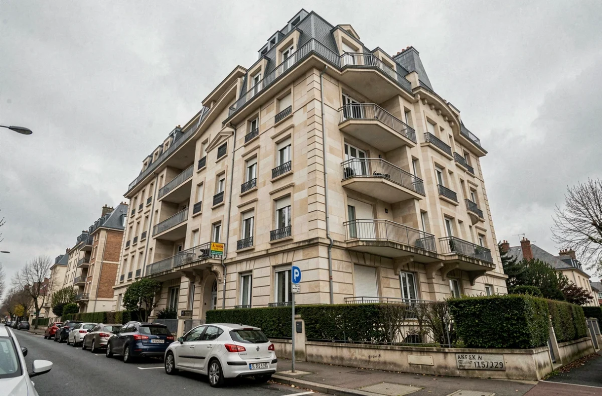 Immeuble résidentiel en dispositif Scellier intermédiaire avec panneau à vendre sur un balcon
