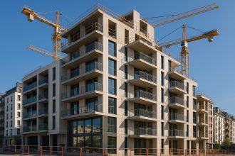 Photo hyperrealiste d un immeuble moderne en construction à Rennes