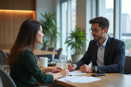 Jeune femme confiante examinant documents de prêt immobilier