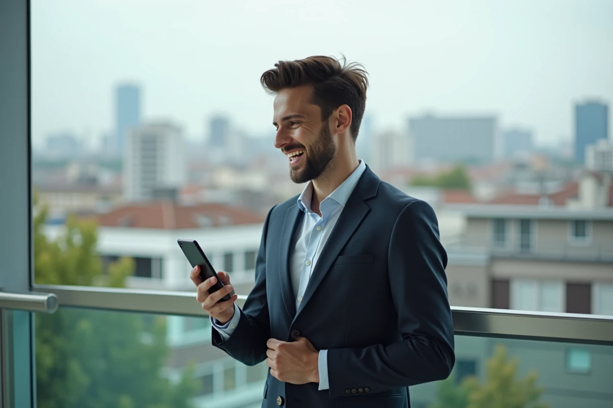 Jeune professionnel en visioconference sur balcon urbain