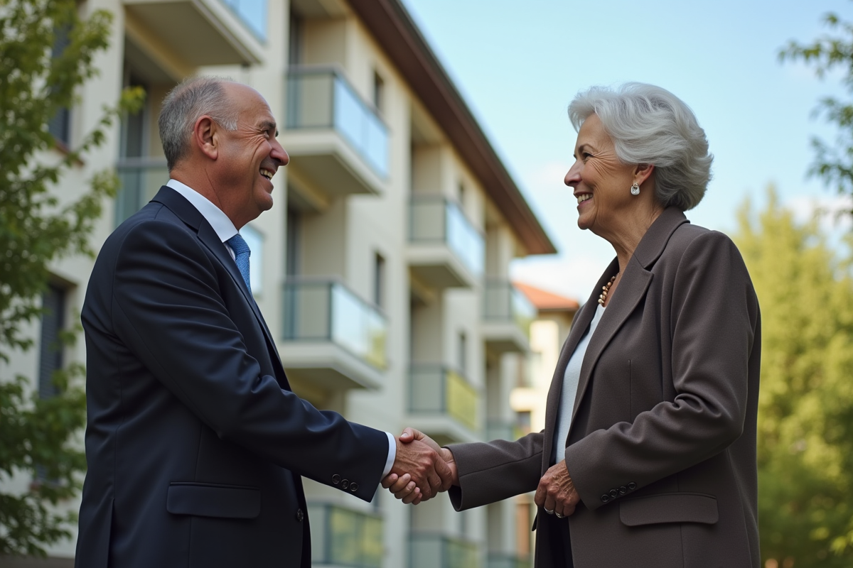 Locataire senior serrant la main d