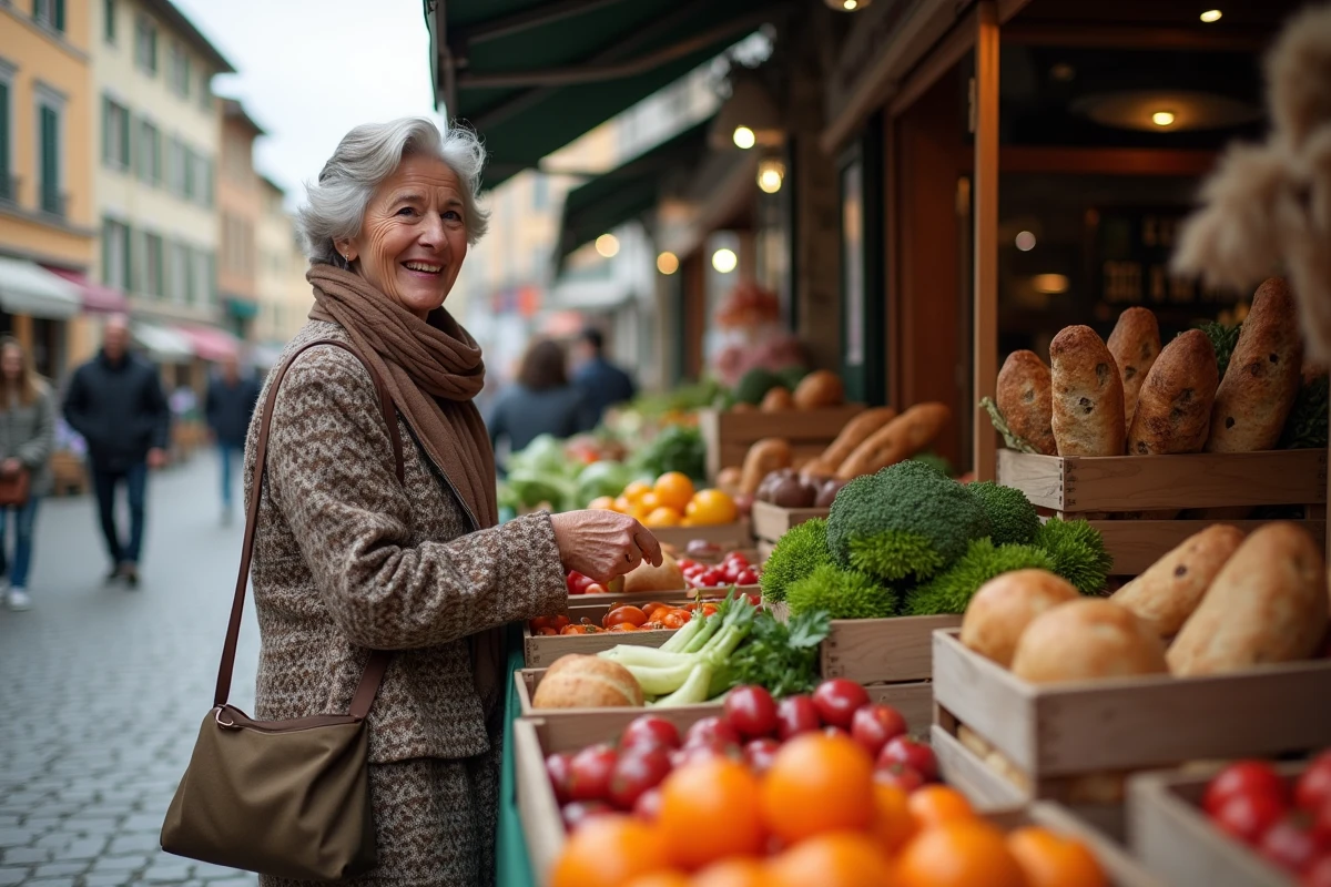 Femme souriante choisissant des produits frais au marché