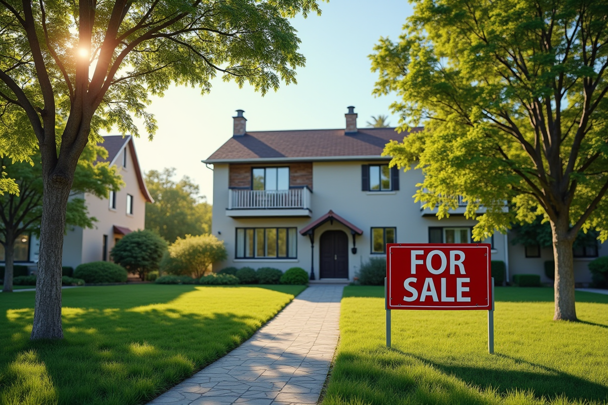 Panneau a vendre devant un immeuble résidentiel charmant