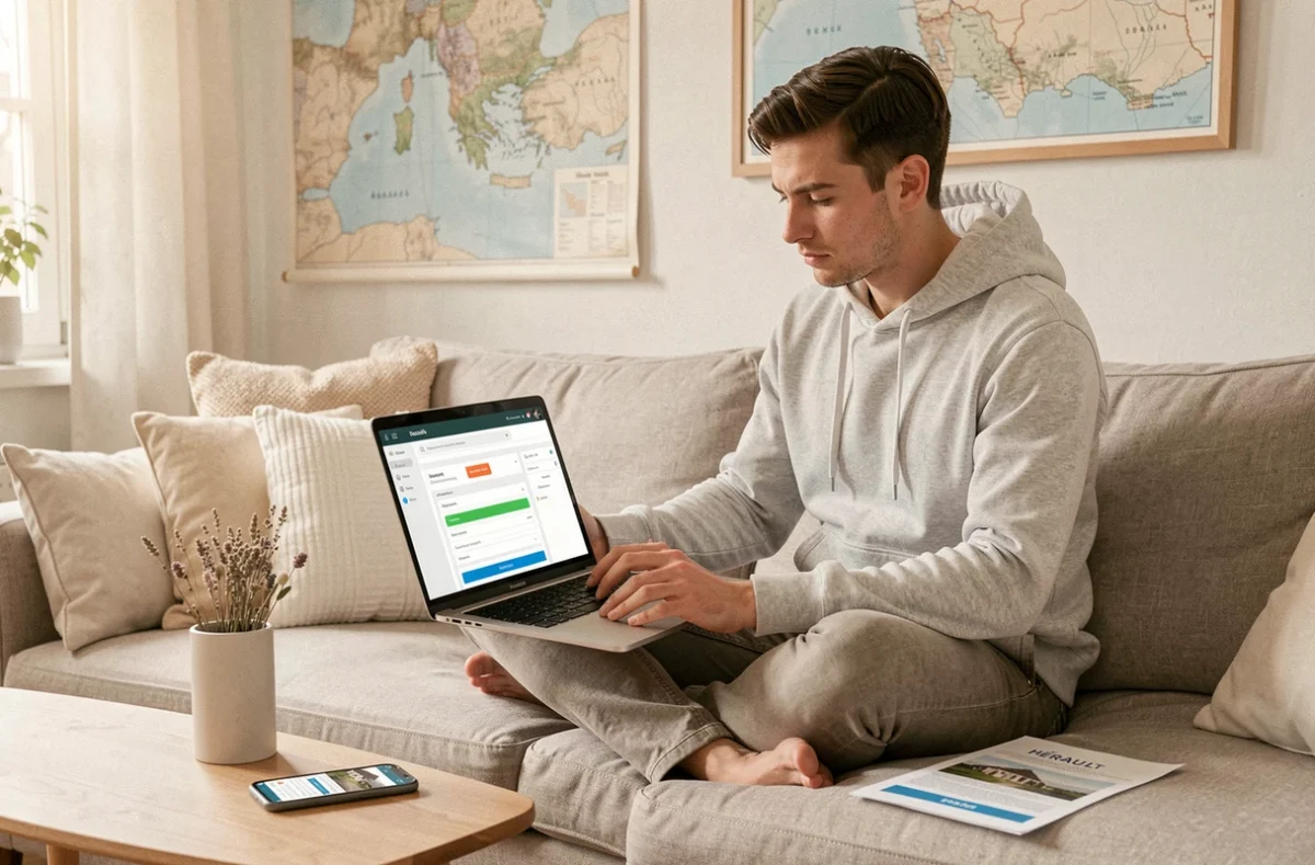 Utilisateur souscrivant un prêt immobilier 100 % en ligne avec Pretto depuis son domicile dans l'Hérault sur ordinateur portable