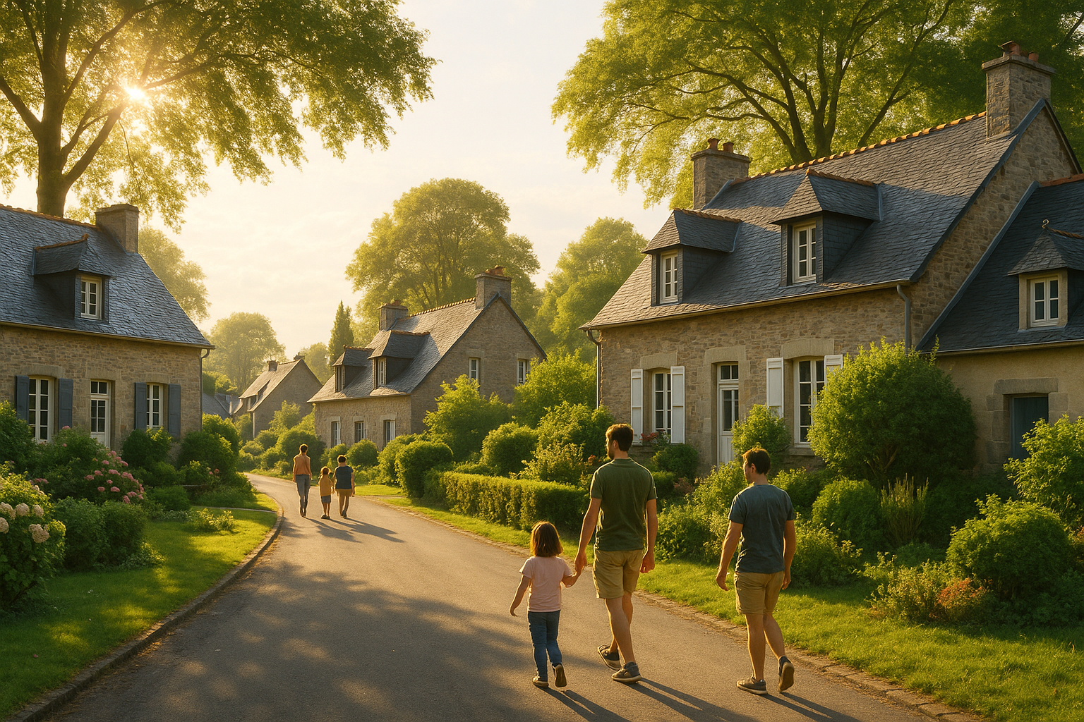 Quartier breton traditionnel avec maisons et jardins à IlleetVilaine