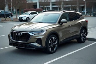 Grand SUV récent dépassant les lignes d'une place de parking standard dans un parking urbain